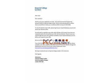 2019offer：恭喜李同學獲得帝國理工學院(世界排名：8)土木與環境工程研究專業博士錄取通知書