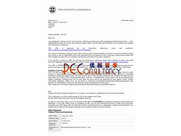 2019offer：恭喜李同學獲得愛丁堡大學(世界排名：18)地理信息科學專業(yè)碩士通知書