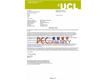 2019offer：恭喜王同學獲得倫敦大學學院(世界排名：10)機械工程專業(yè)碩士通知書
