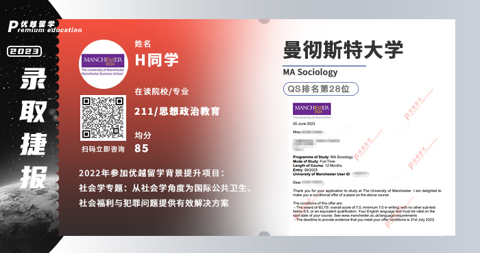 2023offer（英國(guó)碩士）: 【曼徹斯特大學(xué)】社會(huì)學(xué)專(zhuān)業(yè)